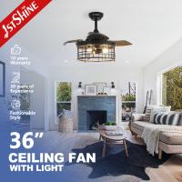 Cage en acier d'intérieur de 36 pouces E27 * 3 ampoule LED ventilateur de plafond invisible avec lame rétractable