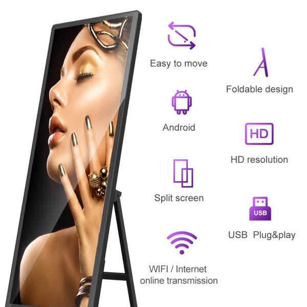 VETO 75 polegadas Indoor Full-screen Portable Advertising screen HD Resolução Bateria LCD Digital Signage