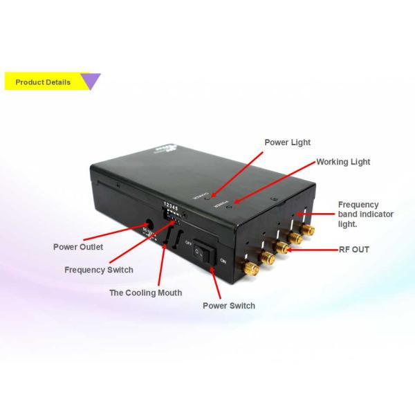 5 Bands 2.5W 27dBm Portable Phone Signal Blocker , Handheld Signale Jammer For 3G 4G AMPS
