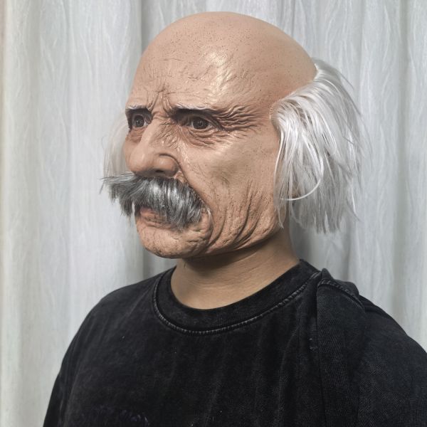 Adult Full Head Bald Old Man Mask with White Hair for Celebrity Party Cosplay Accessory Grandpa Costume with Wig and Beard