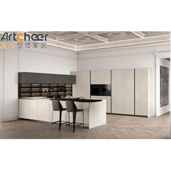 Высокий глянцевый лаковый деревянный дверной шкаф кухни U-образный дизайн с прочным фанером