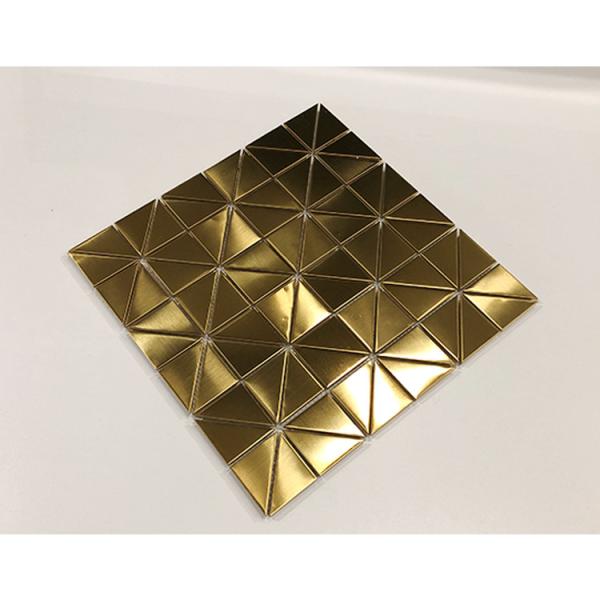 Decoração de painel de parede linha de cabelo acabamento PVD ouro mosaico de aço inoxidável telha