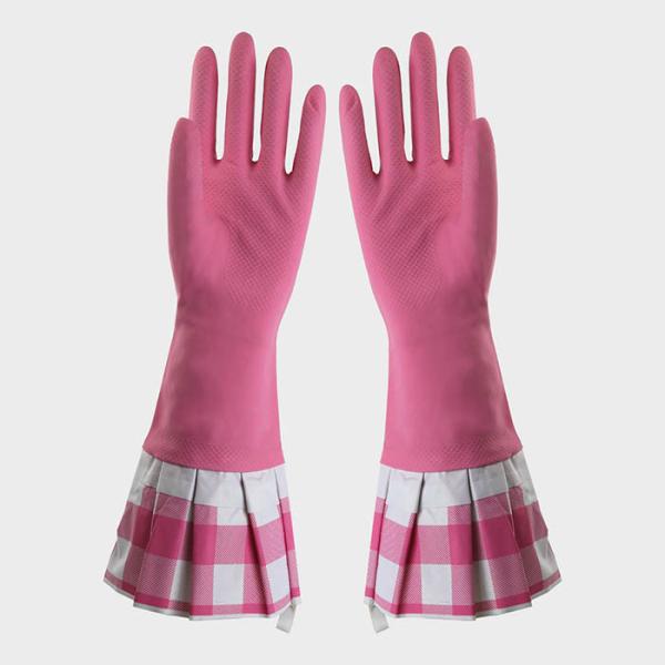 Reusable Extra Long Sleeve Rubber Gloves Length  390mm For Beautiful Women