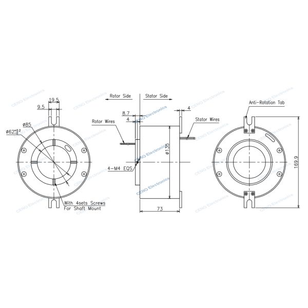 Water-proof Slip Ring with IP65 and Electric Power for Industrial System