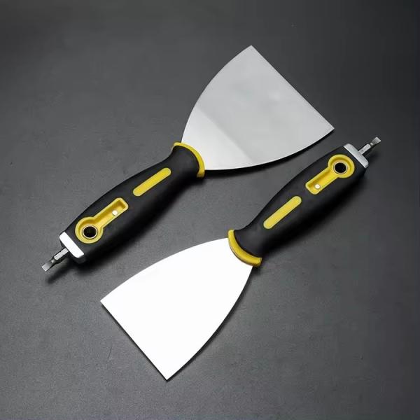 Mirror surface polished 420 stainless steel flexible blade non-slip handle putty knife with screwdriver end