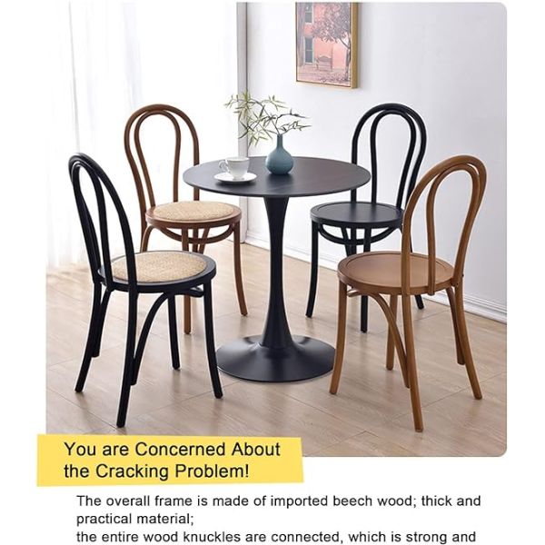American Retro Black Solid Beech Wood Frame Woven Rattan Seat Bistro Restaurant Dining Side Chair Wholesale