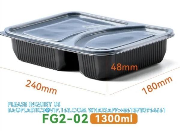 Packaging 3 Compartments Takeout Boxes Black Microwave Plastic Lunch Box Food Containers Wholesale