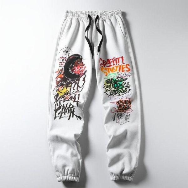 Cotton Women Pants Graffiti Street Style Wide Leg Sweatpants