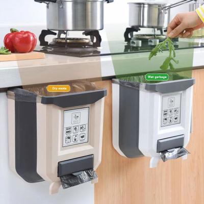 Folding Can Widened Hanging Coll Waste Bin Cabinet Door Food Dust Plastic Kitchen Trash Can With Lid