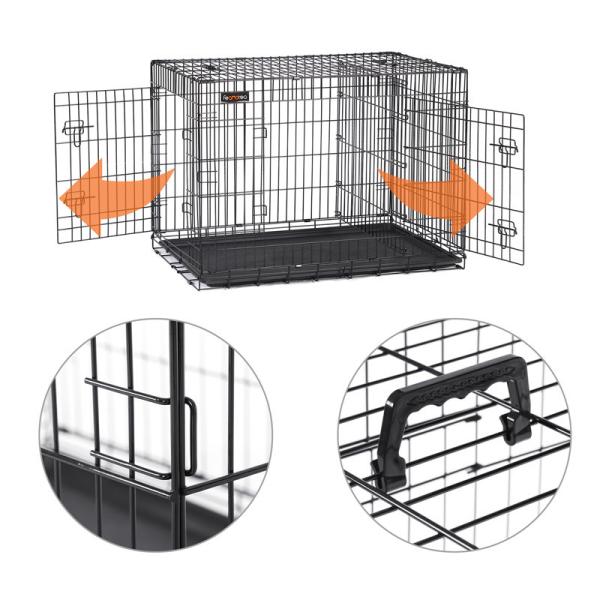 Plastic Tray Thick Metal Dog Crate , Pet Metal Cage Iron Wire High Security
