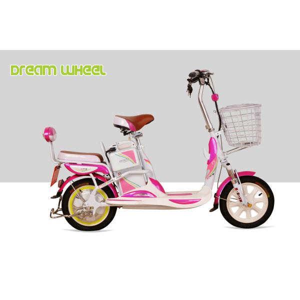 Mini Cool Pedal Assist Electric Bike 350W 48V Pink White Fashion Throttle System