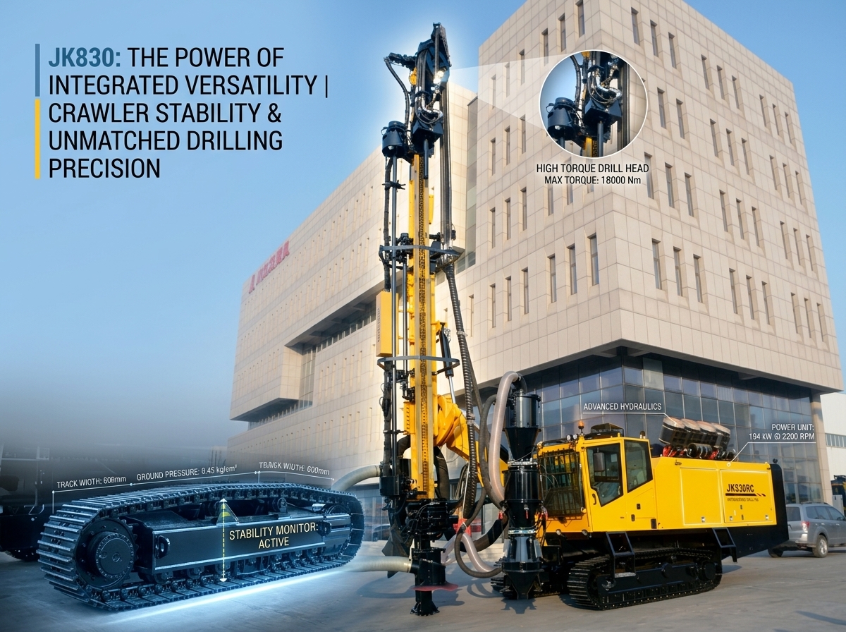 Jinke JK830 Heavy Duty Crawler DTH Drill Rig 165mm Max Hole Diameter Diesel Quarry Blast Hole Drilling