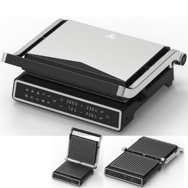 Electric Digital Contact BBQ Smokeless Grill Home Cooking Appliance Detachable 6 Slice Panini Maker With Probe Detect