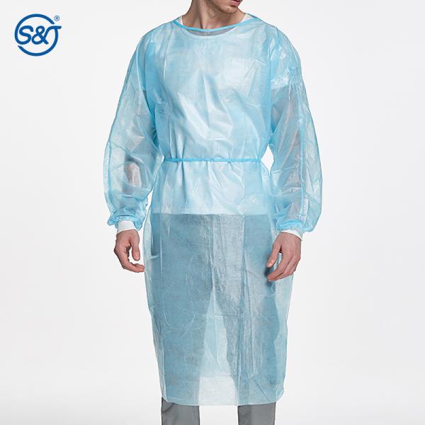 S&J Disposable Impermeable Isolation Gown PE Coating Over PP Layer for Excellent Fluid and Tear Resistance Hospital Uniform