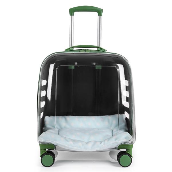 Sac de voyage pour animaux de compagnie en capsule transparente en matériau PC avec roue de chariot, grande capacité, bagage pour chat et chien, support portable transparent
