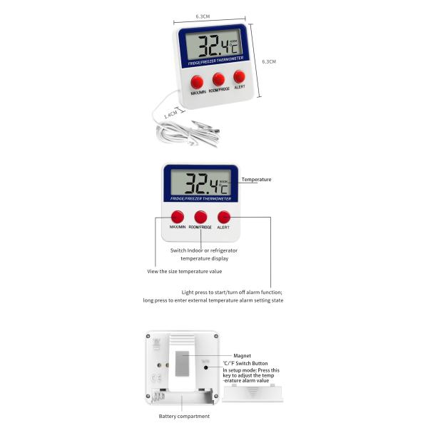 DTH-80 Digital Refrigerator Temperature Gauge Monitor Mini Digital LCD Probe Fridge Freezer Thermometer