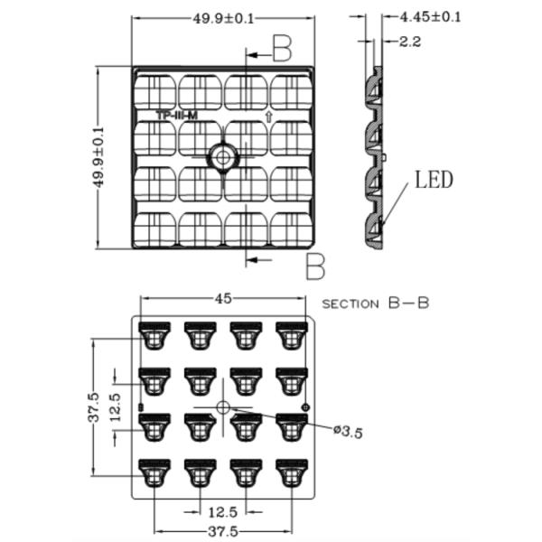 16 Points SMD3030 50X50mm LED Street Light Lens TYPE III-M