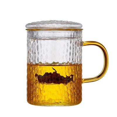 Heat Proof Pyrex Glass Tea Infuser Cup Sets With Lid Hand Blown Craft