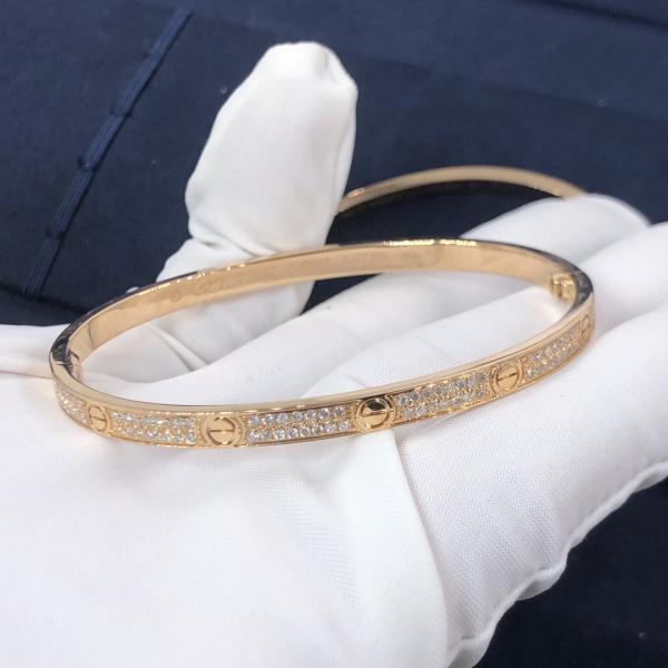 High Quality Fashion Fine Jewelry Pure 18k Real Gold And Natural Vs Diamonds LOVE Bracelet, Small Model Paved