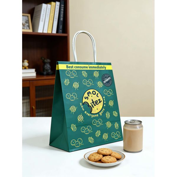 Custom Recyclable Disposable Kraft Paper Twisted Handle  Bag Printing for Shopping Bakery