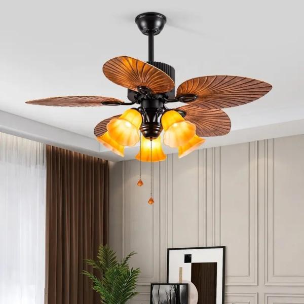 Ventilateur de plafond de style américain décoratif vintage enroulé Ventilateur de plafond alimenté avec lumière