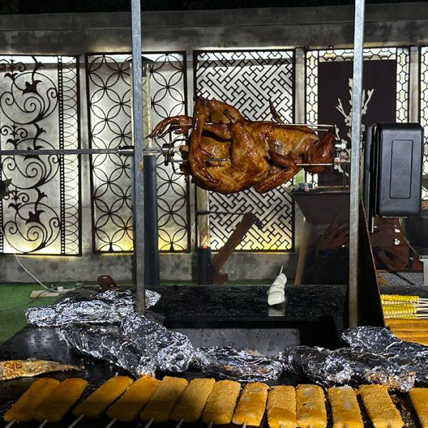 Outdoor Corten Steel BBQ Grill With Wood Storage And Natural Rusty Surface