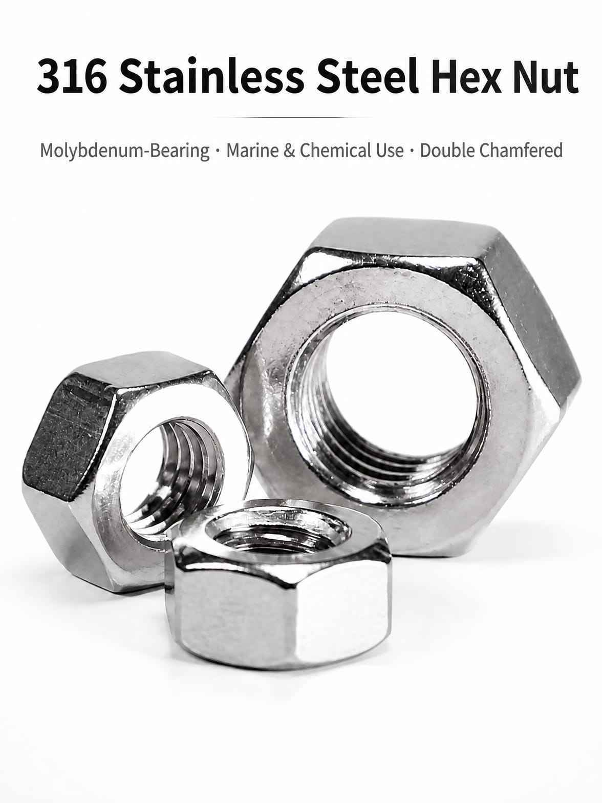 DIN934 316 A4 Stainless Steel Hex Nut M2-M64 Hexagon Nuts Marine Grade Anti-Corrosion Rustproof Metric Hexagonal Head Nut Bolt Screw Fastener