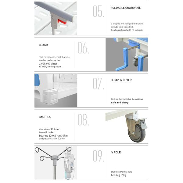 Anti-age Manual Hospital Beds Aluminum alloy side rails two cranks