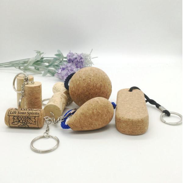 Custom Logo Printed Round Cork Ball Keyring Blank Floating Wooden