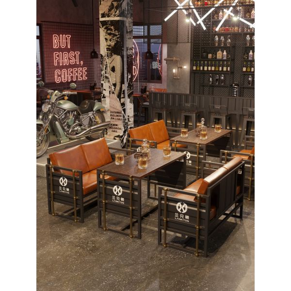 Durable Iron Frame Metal Bar Booth with Premium PU Leather and Customizable Colors for Industrial Bar Furniture