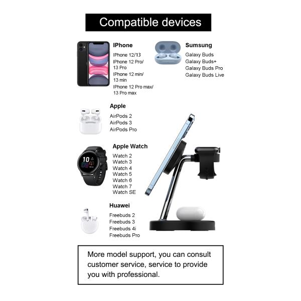 FCC Certified Magnetic Portable Charger , 4 In 1 Wireless Charging Station 15w