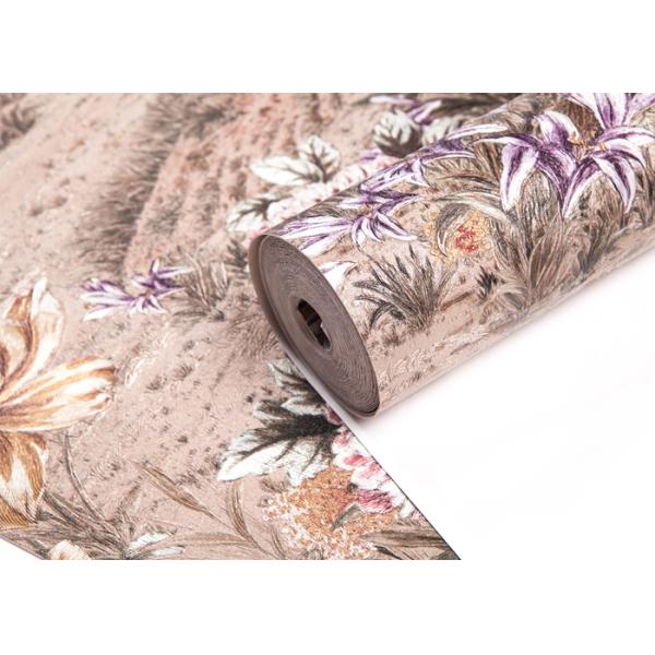 Removable Retro Vintage Wallpaper , Vinyl Floral Wallpaper with Waterproof