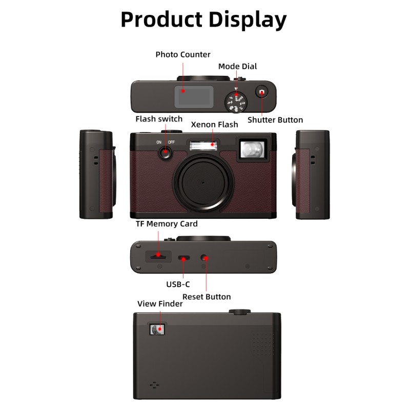 Newest Retro Screenless CMOS Digital Camera 8MP Photo 8 Mode Filters with Xenon Flash for Camping and Party As Christmas Gifts