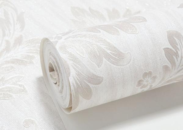 Living Room Washable Vinyl Wallpaper , White Damask Pattern Wallpaper