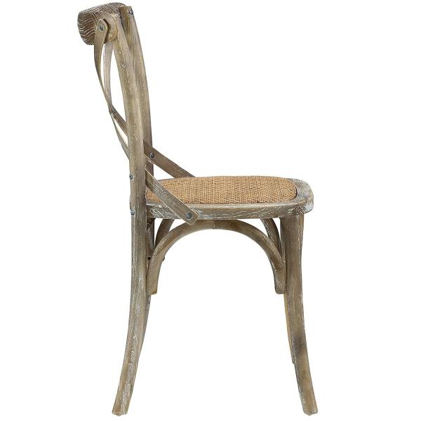 Gear Rustic Farmhouse Modern Wooden Dining Chairs , Elm Wood Rattan Dining Chair In Gray