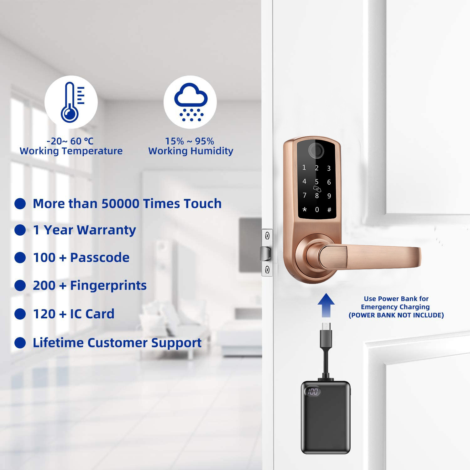 Вход батарей RFID замка 4xAA BLE TTLock контролируемый приложением Keyless