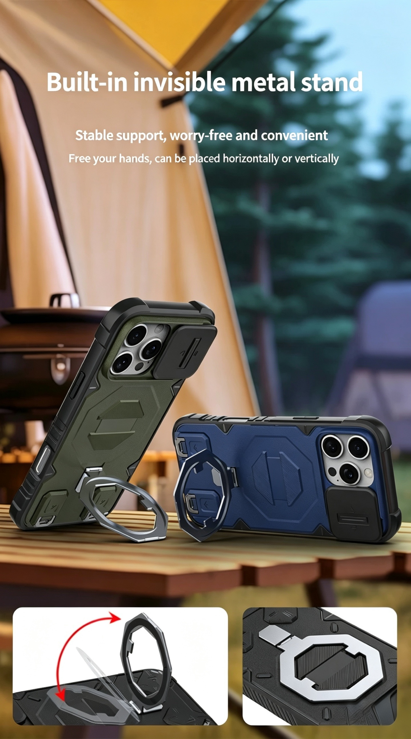Rugged Outdoor Phone Case with Industrial-Grade Shockproof Protection, Magnetic Kickstand, and Lanyard Hole