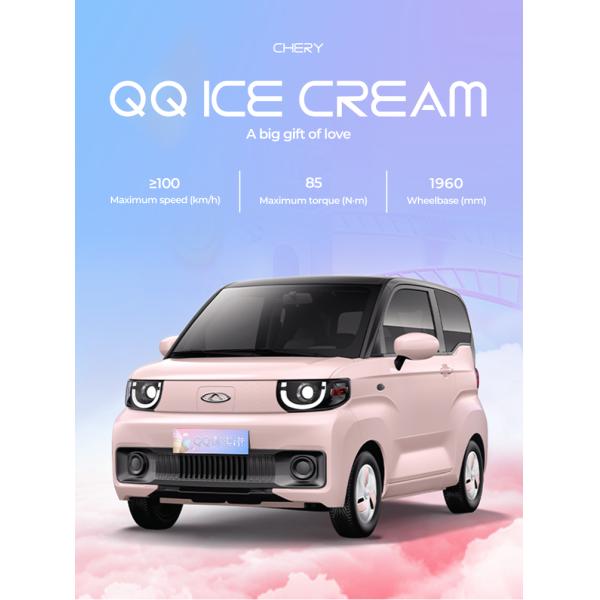Left Hand Drive Chery QQ Ice Cream EV Electric Car 4 Seats 100km/H
