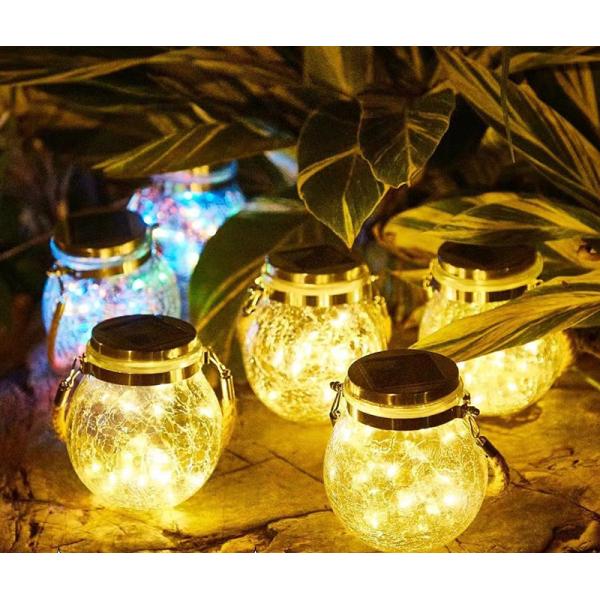 Crackle LED Solar Lights Patio Glass Hanging Lights Wishing Christmas Mason Jar Lights
