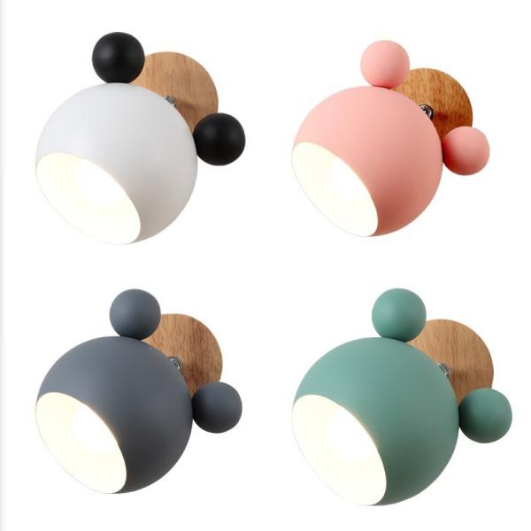 Nordic Creative Macaron Wall Lamp Simple Mickey Log Cartoon Children'S Room Bedside Lamp