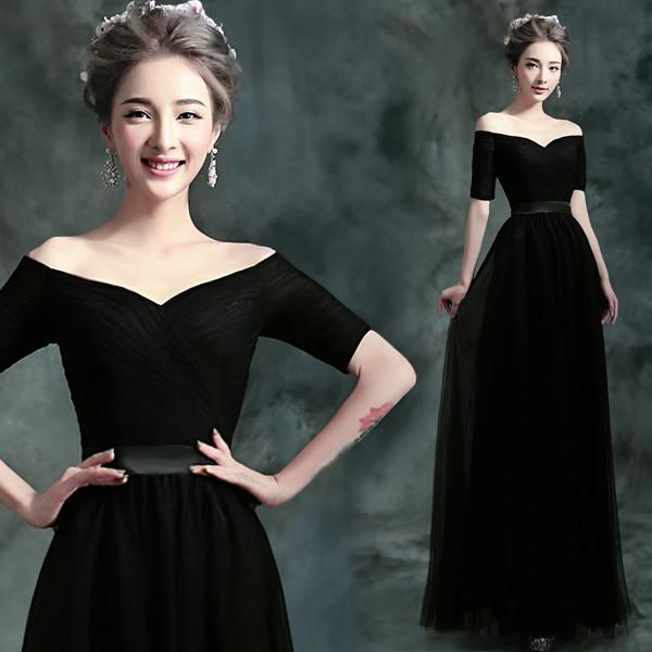 Black Light V Neck Slim Waist Elegant Evening Dresses TSJY052
