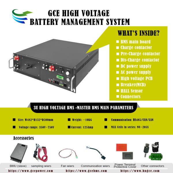 high voltage BMS(HV BMS) 160S512V 125A battery management system 3U Master Slave Lifepo4 BMS for UPS Power BESS Lithium LFP Syst