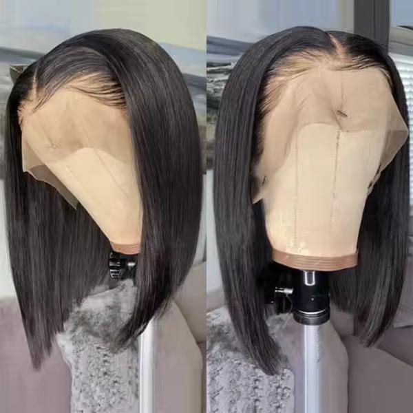 180% density Vietnamese Bob Wig 100% human hair glueless wig Straight 14inch Transparent 13x4 inch lace frontal wig