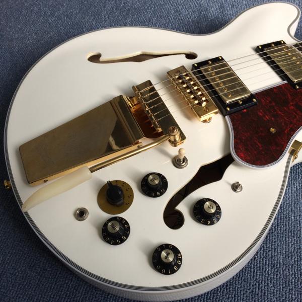 Hollow body jazz electric guitar, Double F holes,Ebony Fingerboard,Tremolo system,white guitar