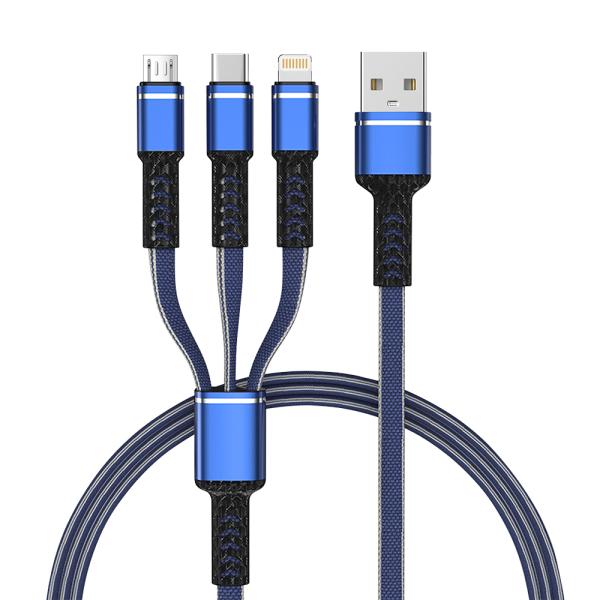 Customizable Three In One Braided Charging Cable 1M Length For Mobile Phone