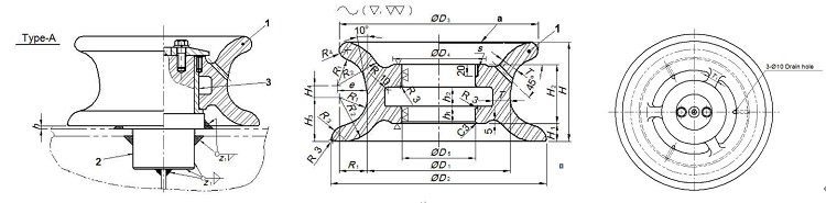 Тип ISO 13755 Fairlead ролика стали отливки одиночный без противопыльного кожуха	Корабль причаливая оборудование