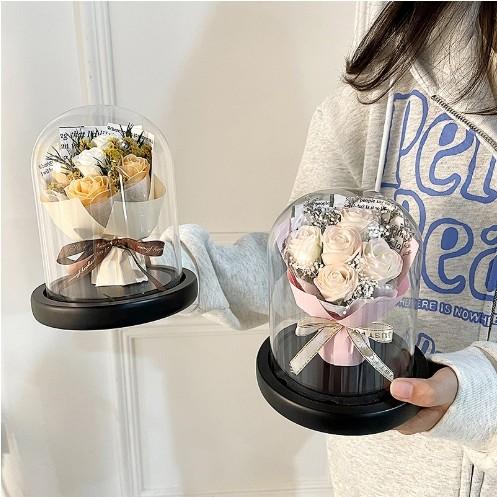 Woolen French Romantic Simulation Flower Hug Bucket Ornaments Creative Lighted Rose Bouquet Valentine's Day Gift Hand-held Flower Bag 11x15cm