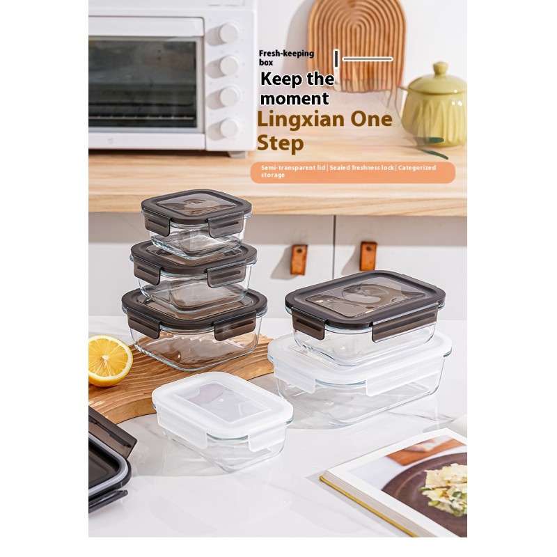 Factory Wholesale Household Heatable Lunch Box Portable Borosilicate Glass Crisper with Plastic Lid for Food