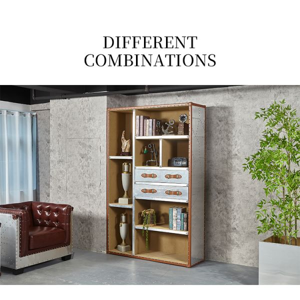 Nidea #302 Industrial Style Wooden Shelf Aluminum Frame Bookshelf with Pull-Out Shelves Multifunctional Design for Living Room Home Office