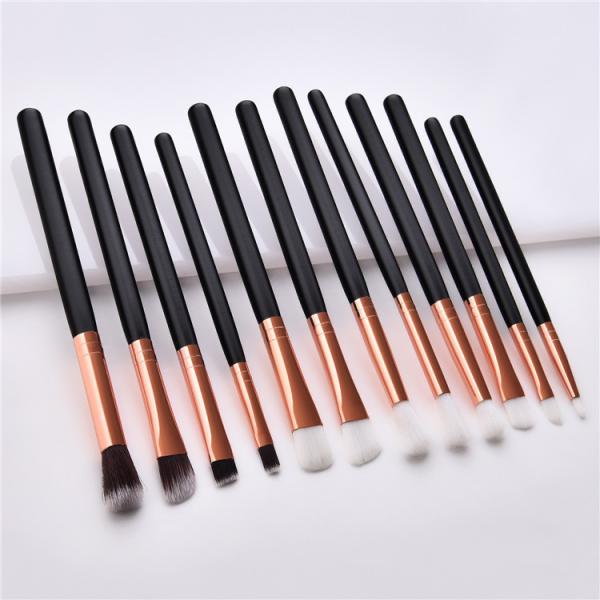 Wood Handle Eye Shadow Makeup Brush Set 12pcs Black Rose Gold Pink
